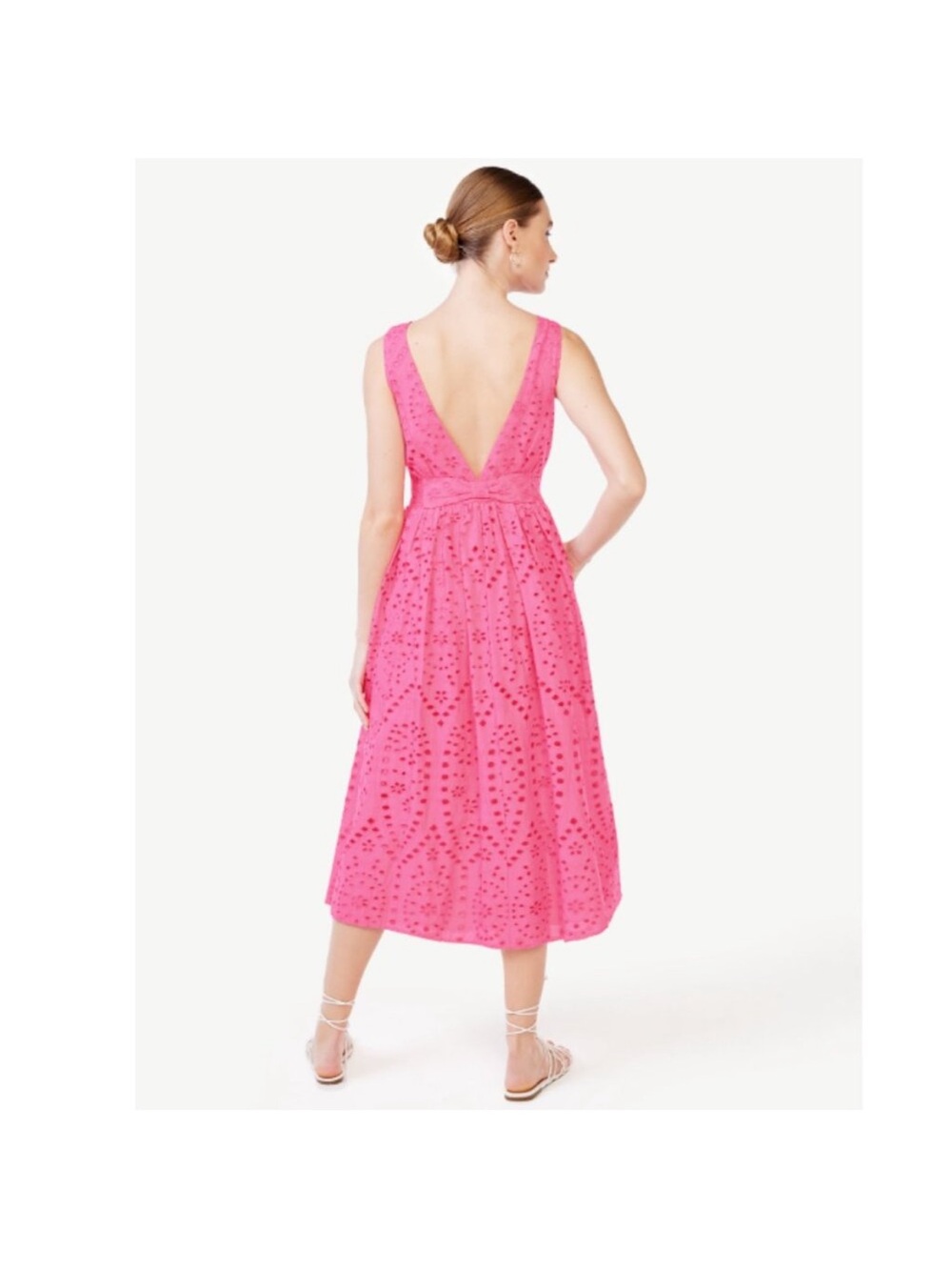 Sleeveless Pink Eyelet Midi Dress - Picture 2 of 9